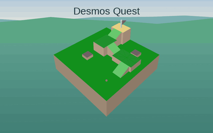 Desmos Quest level 1, a small island slowly rotating
